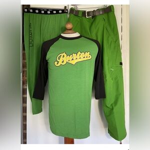 Burton Snowboard DryRide Outfit Top,Layer Pants,Pants, Belt Size Small